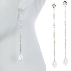 Carolee River Freshwater Pearl Linear Cubic Zirconia Drop Earrings NEW